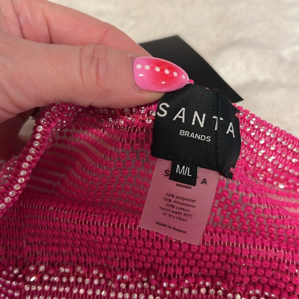 Santa Brands Hot Pink Rhinestone Crystal Mesh Mini Skirt - Picture 11 of 11
